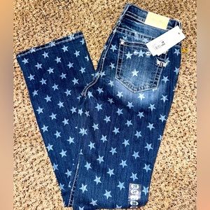 Brand new with tags star blue Jean pattern miss me jeans 28x34
